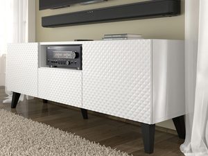 Miniaturka 3 - Biała szafka RTV z frezowanymi frontami, czarne nóżki, styl skandynawski