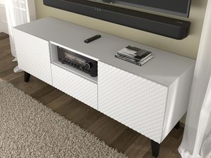 Miniaturka 4 - Nowoczesna biała szafka RTV z frezowanymi frontami, styl minimalistyczny