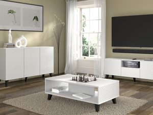 Miniaturka 5 - Biała komoda z frezowanymi frontami, czarne nóżki, styl minimalistyczny