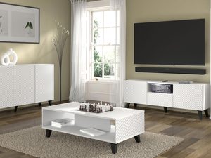 Miniaturka 5 - Przestronna biała szafka RTV z frezowanymi frontami, styl skandynawski