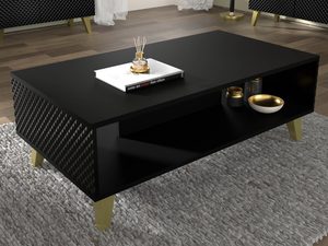 Miniaturka 10 - Nowoczesna czarna ława z frezowanymi frontami, złote nóżki, styl industrialny