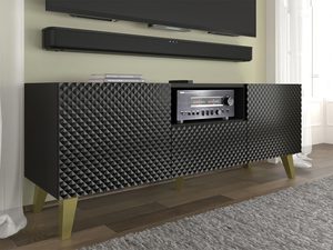 Miniaturka 13 - Nowoczesna czarna szafka RTV z frezowanymi frontami, styl minimalistyczny