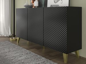 Miniaturka 18 - Czarna komoda z frezowanymi frontami, styl industrialny, złote nóżki