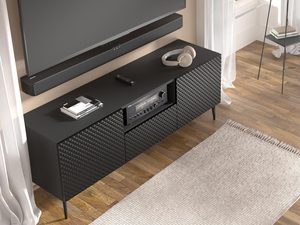 Miniaturka 18 - Nowoczesna czarna szafka RTV z frezowanymi frontami, styl loftowy