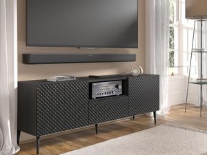 Miniaturka 17 - Nowoczesna czarna szafka RTV z frezowanymi frontami, styl minimalistyczny