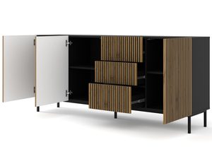 Miniaturka 4 - Drewniana komoda z pionowymi listwami, otwierane drzwi, styl industrialny