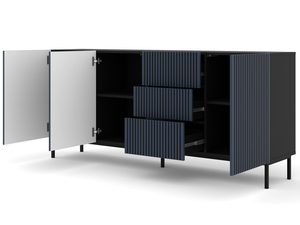 Miniaturka 9 - Granatowa komoda z pionowymi listwami, otwierane drzwi, styl industrialny