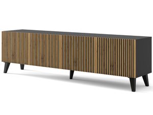 Miniaturka 5 - Drewniana szafka RTV z pionowymi listwami, styl loftowy