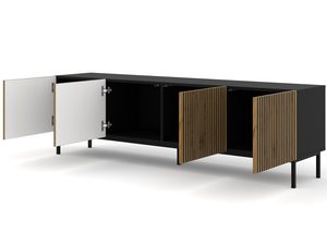 Miniaturka 4 - Drewniana szafka RTV z pionowymi listwami, złote nóżki, styl industrialny