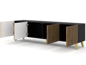 Miniaturka 2 - Drewniana szafka RTV z pionowymi listwami, styl industrialny