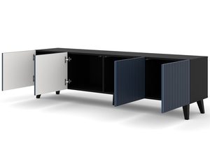 Miniaturka 14 - Granatowa szafka RTV z pionowymi listwami, otwierane drzwi, styl loftowy