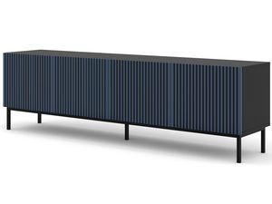 Miniaturka 13 - Granatowa szafka RTV z pionowymi listwami, czarne nóżki, styl industrialny