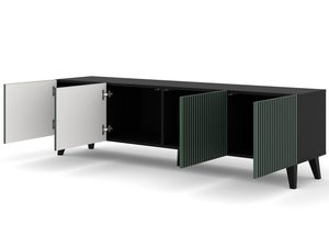 Miniaturka 22 - Zielona szafka RTV z pionowymi listwami, otwierane drzwi, styl loftowy