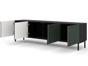 Miniaturka 23 - Zielona szafka RTV z pionowymi listwami, otwierane drzwi, styl industrialny