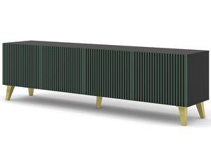 Miniaturka 17 - Zielona szafka RTV z pionowymi listwami, złote nóżki, styl loftowy
