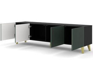 Miniaturka 18 - Zielona szafka RTV z pionowymi listwami, otwierane drzwi, styl loftowy