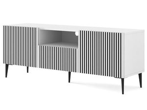 Miniaturka 7 - Nowoczesna biała szafka RTV z pionowymi listwami, styl skandynawski
