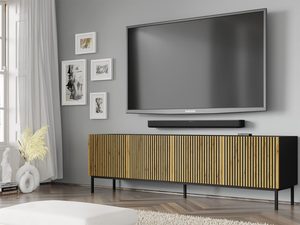 Miniaturka 5 - Drewniana szafka RTV z pionowymi listwami, czarne nóżki, styl loftowy