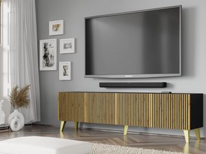 Miniaturka 3 - Drewniana szafka RTV z pionowymi listwami, styl industrialny