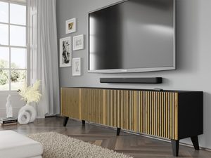 Miniaturka 8 - Drewniana szafka RTV z pionowymi listwami, styl industrialny