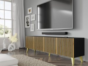 Miniaturka 4 - Drewniana szafka RTV z pionowymi listwami, złote nóżki, styl industrialny