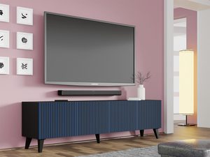 Miniaturka 15 - Granatowa szafka RTV z pionowymi listwami, różowe tło, styl glamour