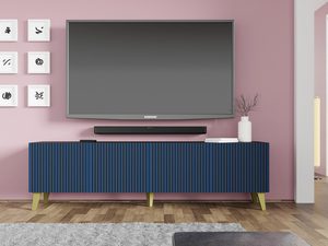 Miniaturka 11 - Granatowa szafka RTV z pionowymi listwami, styl loftowy