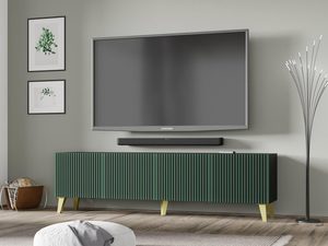 Miniaturka 19 - Zielona szafka RTV z pionowymi listwami, otwierane drzwi, styl loftowy