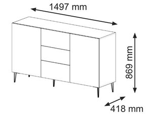 Miniaturka 17 - Wymiary szafki RTV, nowoczesny design, 1497 mm szerokości, 869 mm wysokości