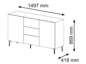 Miniaturka 18 - Wymiary komody, nowoczesny design, 1497 mm szerokości, 869 mm wysokości