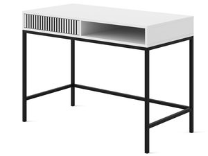 Miniaturka 9 - Nowoczesna biała toaletka z pionowymi listwami, czarne nogi, styl minimalistyczny