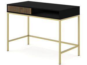 Miniaturka 1 - Czarna toaletka z drewnianymi listwami, złote nóżki, styl glamour