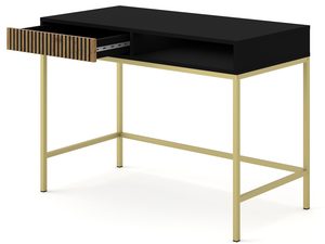Miniaturka 2 - Nowoczesne czarne biurko z drewnianymi akcentami, złote nóżki, styl loftowy