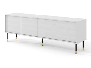 Miniaturka 12 - Biała szafka RTV z frezowanymi frontami, złote nóżki, styl skandynawski