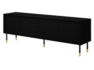 Miniaturka 17 - Przestronna czarna szafka RTV z frezowanymi frontami, styl nowoczesny