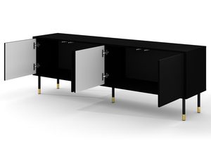 Miniaturka 18 - Czarna szafka RTV z frezowanymi frontami, złote akcenty, styl nowoczesny