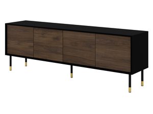 Miniaturka 1 - Drewniana szafka RTV z ciemnym frontem, złote nóżki, styl nowoczesny