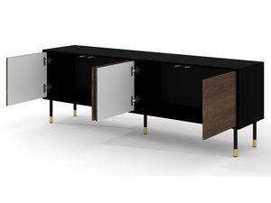 Miniaturka 2 - Czarna szafka RTV z otwieranymi drzwiami, złote nóżki, styl minimalistyczny