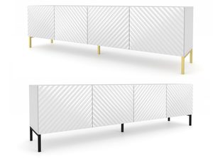 Miniaturka 30 - Przestronna biała szafka RTV z frezowanymi frontami, styl minimalistyczny