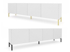 Miniaturka 11 - Biała szafka RTV z frezowanymi frontami, złote nóżki, styl glamour