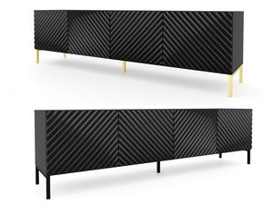 Miniaturka 20 - Nowoczesna czarna szafka RTV z frezowanymi frontami, złote nóżki, styl industrialny