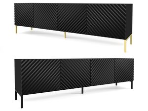 Miniaturka 38 - Czarna szafka RTV z frezowanymi frontami, złote i czarne nóżki, styl loftowy