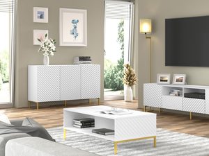 Miniaturka 5 - Przestronny biały stolik kawowy z pikowanymi frontami, styl skandynawski