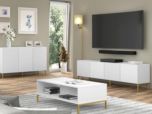 Miniaturka 7 - Przestronna biała szafka RTV z frezowanymi frontami, styl skandynawski