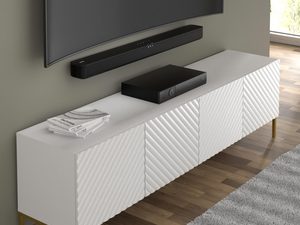 Miniaturka 5 - Przestronna biała szafka RTV z frezowanymi frontami, styl skandynawski