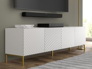 Miniaturka 6 - Nowoczesna biała szafka RTV z frezowanymi frontami, styl minimalistyczny