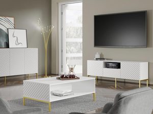 Miniaturka 7 - Nowoczesna biała komoda z frezowanymi frontami, złote nóżki, styl glamour