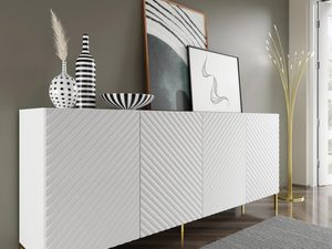 Miniaturka 5 - Nowoczesna biała komoda z frezowanymi frontami, styl skandynawski, złote nóżki