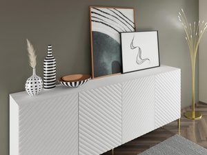 Miniaturka 6 - Nowoczesna biała komoda z frezowanymi frontami, złote nóżki, styl glamour