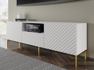 Miniaturka 5 - Nowoczesna biała szafka RTV z frezowanymi frontami, styl skandynawski